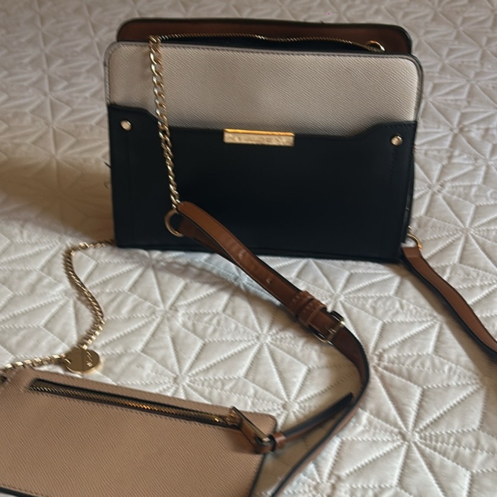 New Aldo Crossbody black and beige Leather purse & attached leather coin holder